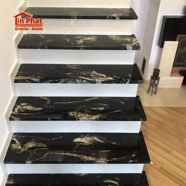 Đá cầu thang Marble Đen Vân Vàng Hoàng Gia Cổ Trắng