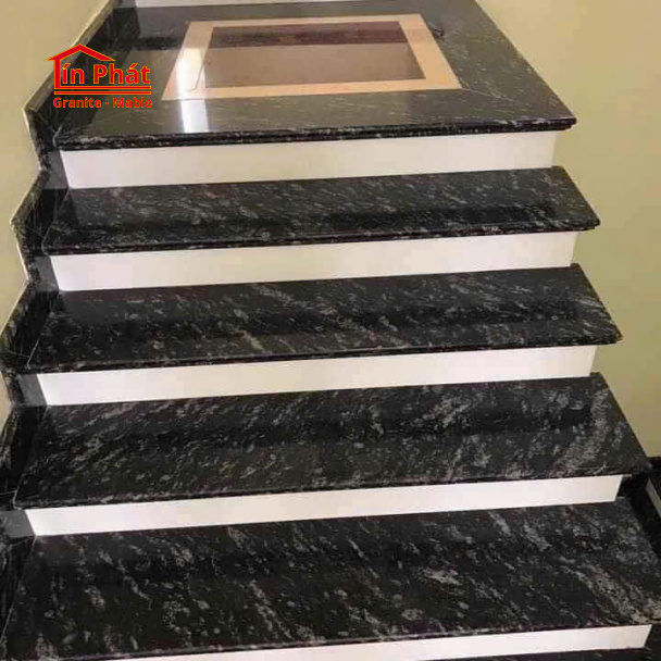Đá cầu thang Granite Đen Cổ Trắng Khảm Khung Trang Trí